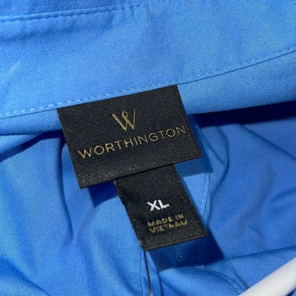 Worthington Top Womens Size XL Blue Puff Long Sleeve Button Up Blouse Cotton New - Picture 8 of 11